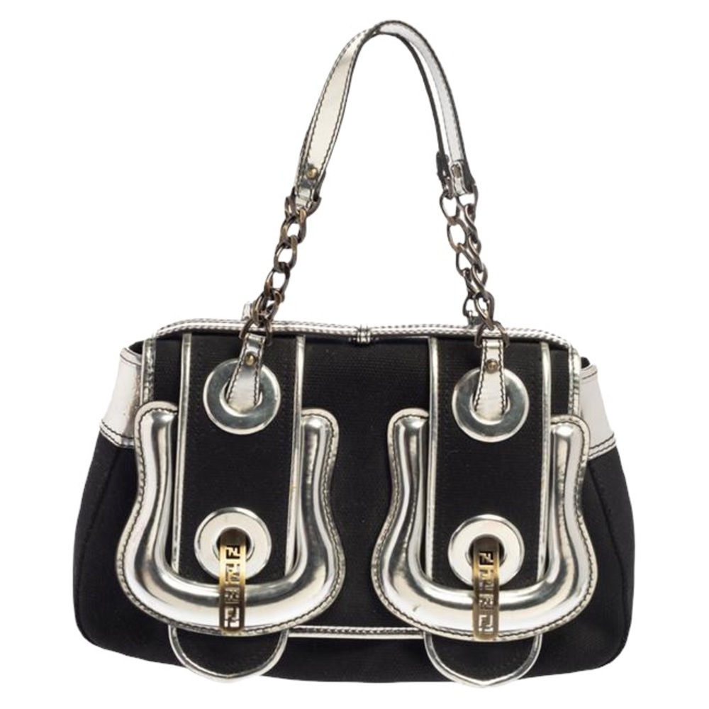 Fendi vintage denim silver and black B bag